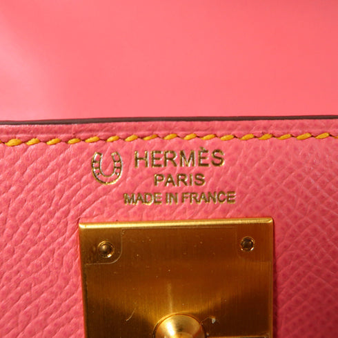 HERMES GHW Kelly 28 2 Way Shoulder Bag Handbag Epsom Leather Pink/Yellow