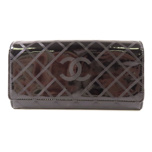 CHANEL CC SHW Long Wallet Patent Leather Black