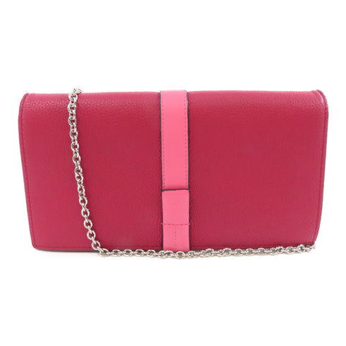 LOEWE SHW Chain Shoulder Bag Crossbody Calfskin Leather Red Pink