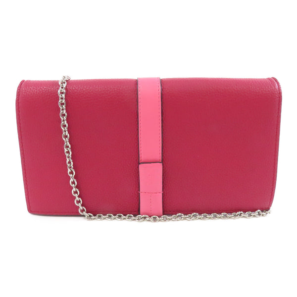 LOEWE SHW Chain Shoulder Bag Crossbody Calfskin Leather Red Pink