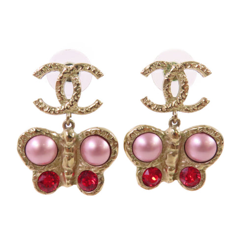CHANEL CC GHW Earrings L22/C Metal PVC Red Light Purple Gold Tone Color