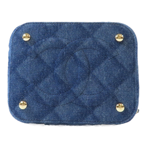 CHANEL Quilted CC GHW Vanity Case 2 Way Chain Shoulder Bag AS3171 Denim Blue