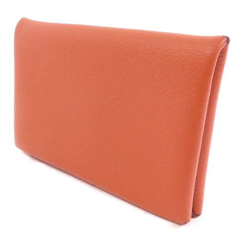 HERMES PHW Calvi Card Case Veau Epsom Leather Potiron Brown