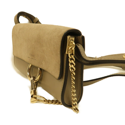 Chloe GHW Mini Faye Shoulder Bag Calfskin Suede Leather Light Brown
