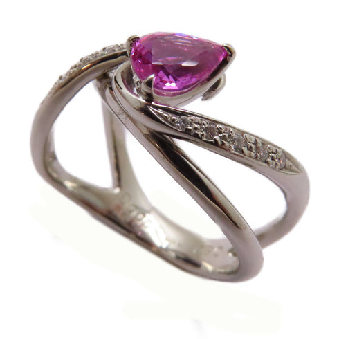 FINE JEWELRY 0.84ct Pink Sapphire 0.06ct Diamond Ring PT900 Platinum US#6.25