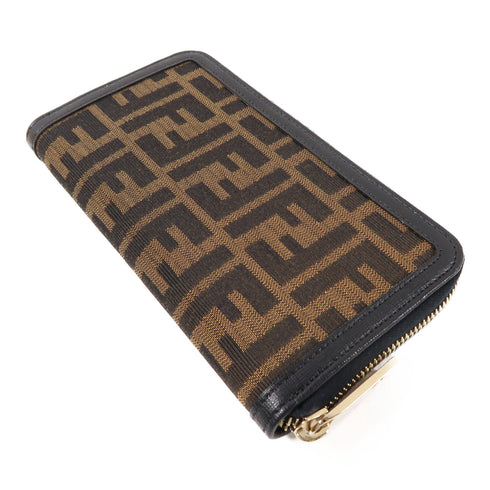 FENDI GHW Long Round Zipper Wallet 8M0024 Canvas Brown Black