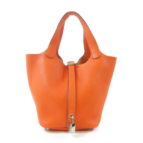 HERMES PHW Picotin PM Tote Bag Handbag Taurillon Clemence Leather Orange
