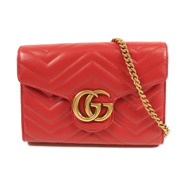 GUCCI GHW GG Marmont Chain Shoulder Bag Calfskin Leather