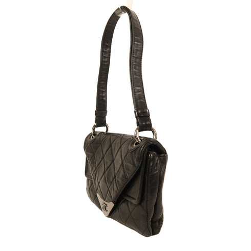 CHANEL CC SHW Shoulder Bag Calfskin Leather Black v1