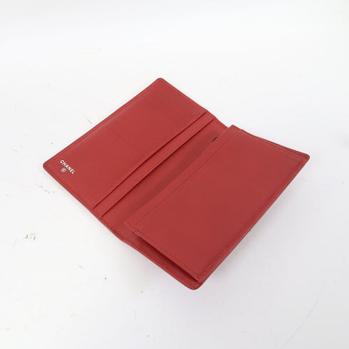 CHANEL CC SHW Long Wallet Calfskin Leather Red v1