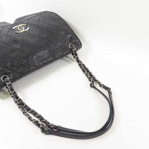 CHANEL CC SHW Split Pocket Flap Chain Shoulder Bag Calfskin Leather Black