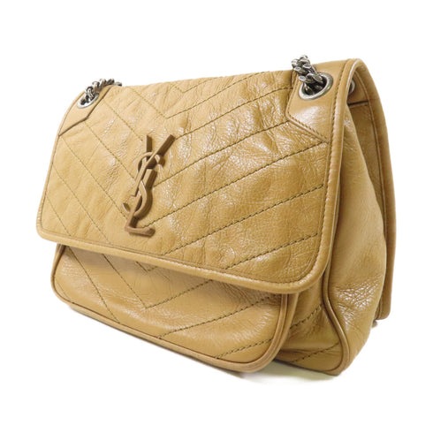 SAINT LAURENT YSL SHW Niki Chain Shoulder Bag Calfskin Leather Begie