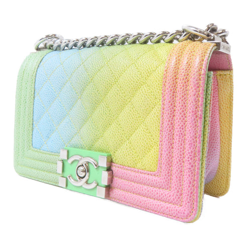 CHANEL Quilted CC SHW Le Boy Chain Shoulder Bag Calfskin Leather Multicolor