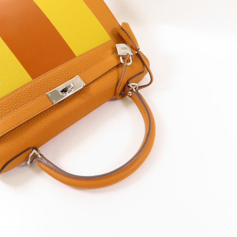 HERMES PHW Kelly 28 2 Way Bag Clemence Leather Brown/Yellow