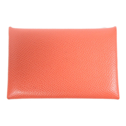 HERMES PHW Calvi Card Case 078475CK Epsom Leather Pink