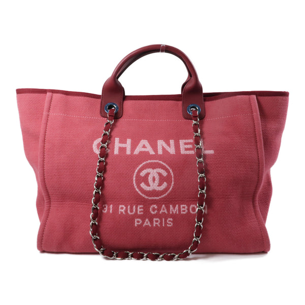 CHANEL CC SHW Deauville Tote 2 Way Shoulder Bag Canvas Red
