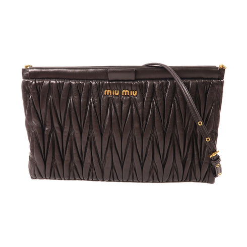 Miu Miu GHW 2 Way Shoulder Clutch Bag 5BF390 Lambskin Leather Black