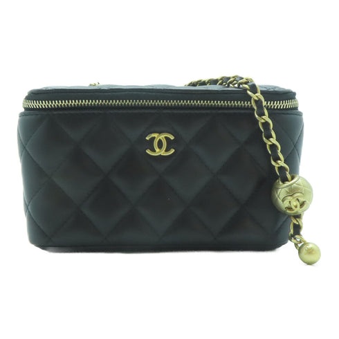CHANEL Quilted CC Vanity Case Chain Shoulder Bag AP2303 Lambskin Leather Black