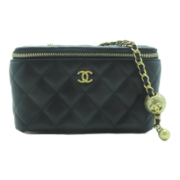 CHANEL Quilted CC Vanity Case Chain Shoulder Bag AP2303 Lambskin Leather Black