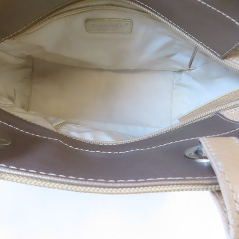 CHANEL Quilted CC SHW Paris Biarritz Tote Bag Handbag PVC Coated Canvas Beige