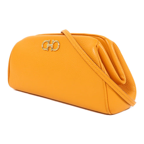 Salvatore Ferragamo GHW Shoulder Bag Calfskin Leather Yellow
