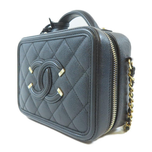 CHANEL Quilted CC GHW Vanity Case 2 Way Chain Shoulder Bag Caviar Leather Black