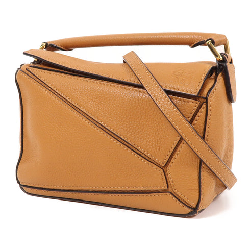 LOEWE GHW Small Puzzle 2 Way Shoulder Bag Calfskin Leather Brown