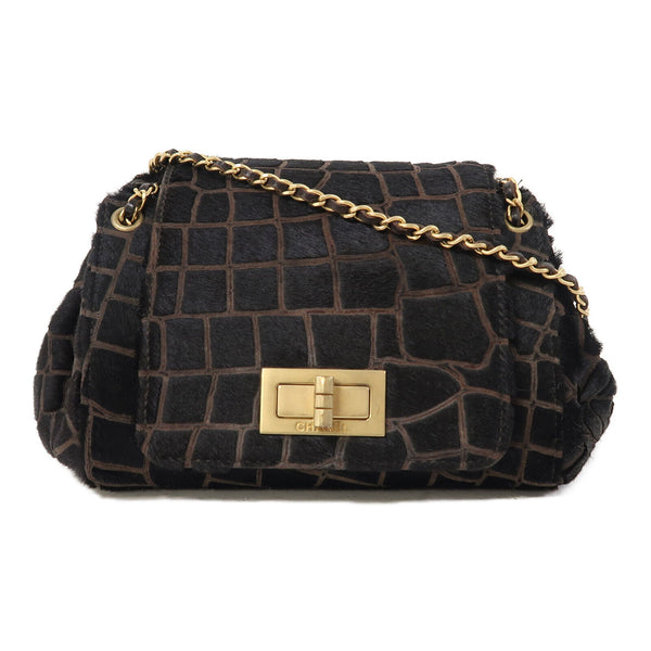 CHANEL GHW2.55 Chain Shoulder Bag Horse Hair Black
