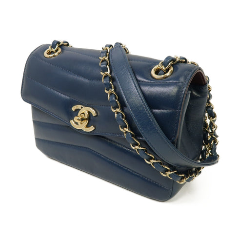 CHANEL CC GHW Chain Shoulder Bag Calfskin Leather Blue