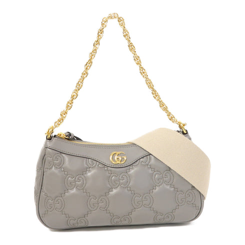 GUCCI GG GHW GG Matelasse Shoulder Bag 735049 Calfskin Leather Grey