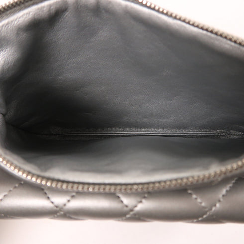 CHANEL CC Chain Shoulder Bag Lambskin Leather Silver