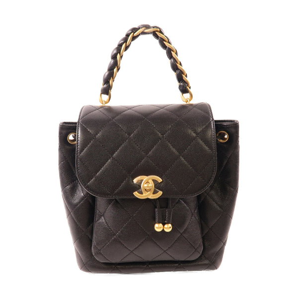 CHANEL CC GHW Backpack Rucksack Calfskin Leather Black