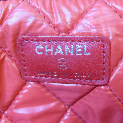 CHANEL Quilted CC SHW Pouch Clutch Bag Lambskin Leather Red