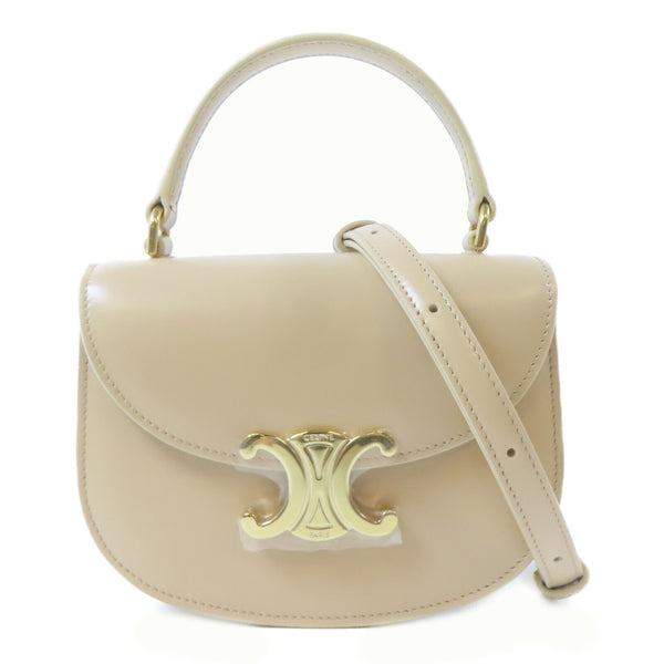 CELINE GHW Besace Clea 2 Way Bag Calfskin Leather Beige