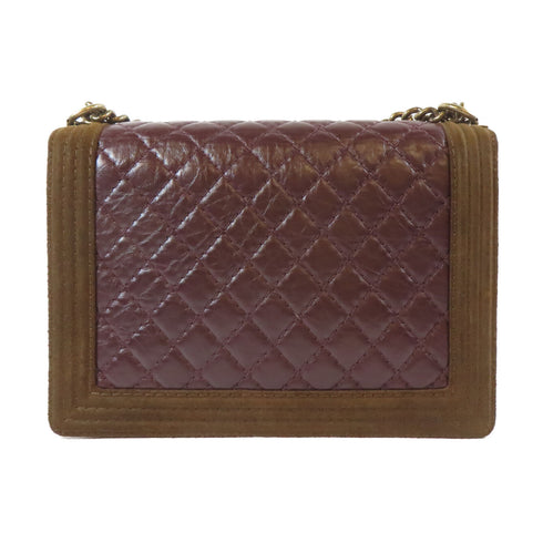 CHANEL Quilted CC GHW Boy 30CM Chain Shoulder Bag Caviar Leather Red Brown