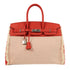 HERMES PHW Birkin 35 Fray Fray Handbag Swift leather/Canvas Framboise/Red