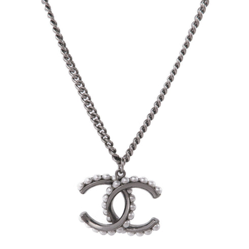 CHANEL CC Necklace Accessories Metal PVC Gray Silver