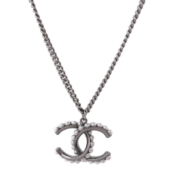 CHANEL CC Necklace Accessories Metal PVC Gray Silver