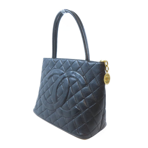 CHANEL Quilted CC Medallion Tote Bag Shoulder Bag Calfskin Leather Black