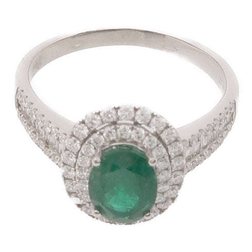 JEWELRY 1.37ct Emerald 0.63ct Diamond Ring 18K White Gold US#8.25