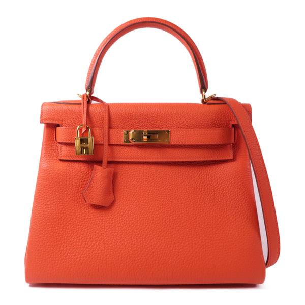 HERMES GHW Kelly 28 2 Way Shoulder Bag Togo Leather Capucine