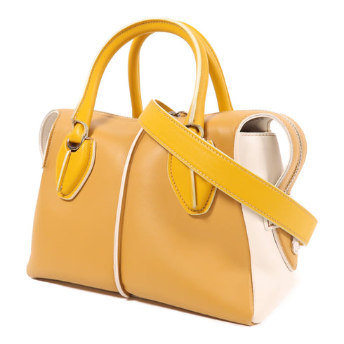 TOD'S SHW 2 Way Bag Calfskin Leather Yelllow/White
