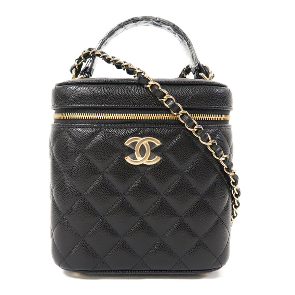 CHANEL CC GHW Vanity Case 2 Way Chain Shoulder Bag AS2362 Calfskin Leather Black
