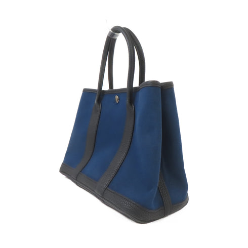 HERMES PHW Garden Party TPM Handbag Tote Bag Canvas Black/Blue