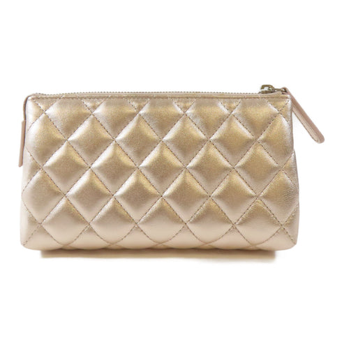 CHANEL Quilted CC SHW Pouch Cosmetic Bag Lambskin Leather Pink