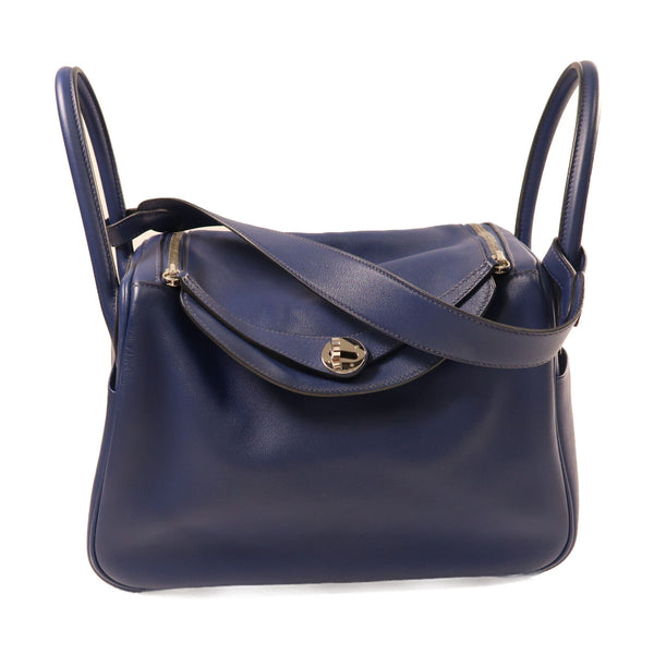 HERMES PHW Lindy 30 2Way Shoulder Hand Bag Vaux Swift Leather Blue Indigo