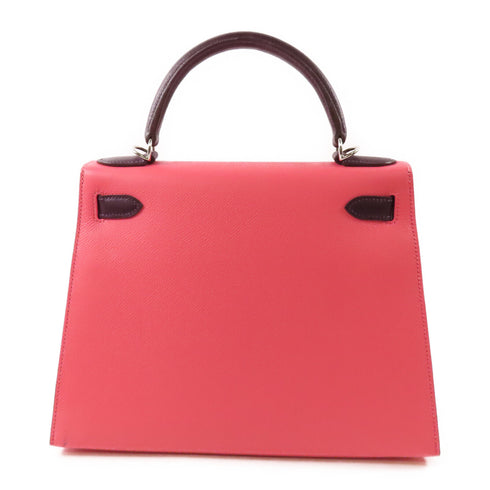 HERMES PHW Kelly 28 2 Way Bag Epsom Leather Pink/Brown