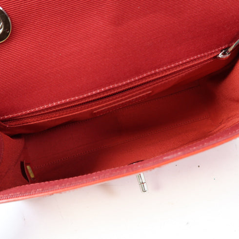 CHANEL Quilted CC SHW Chain Shoulder Bag Lambskin Leather Red