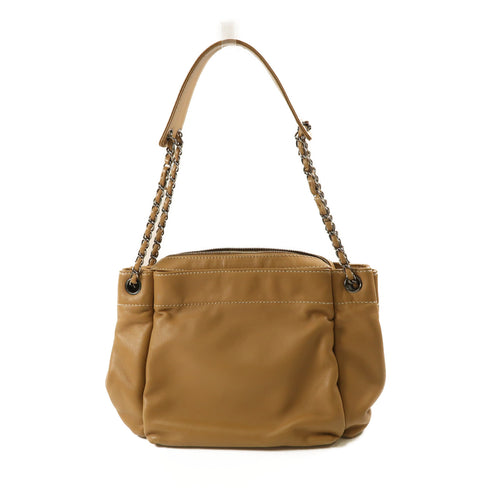 CHANEL CC SHW Chain Shoulder Bag Lambskin Leather Light Brown