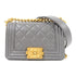 CHANEL Quilted CC GHW Mini Boy Chain Shoulder Bag Leather Grey